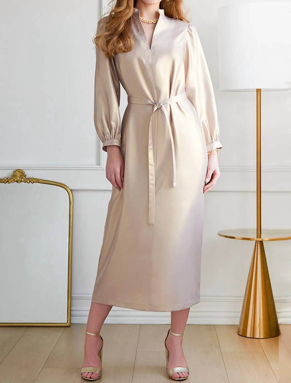 NEW FINLEY franchesca liquid dress in gold